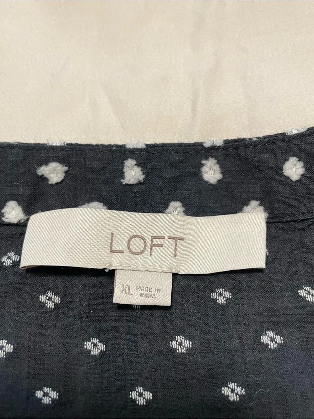 LOFT Black and Cream Cotton Tie-Front Blouse